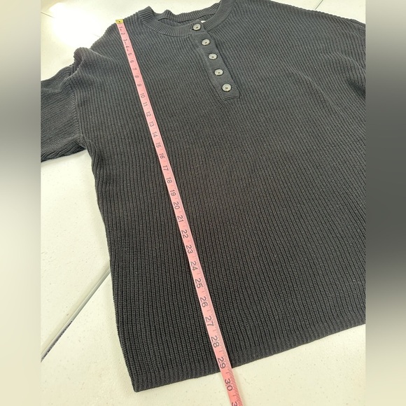Aerie Henley Oversized Knit Cotton Sweater Black - Picture 7 of 12